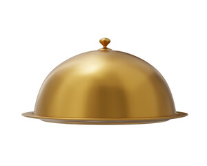 gold restaurant cloche tray lid food cover dish isolated on white background. gold restaurant cloche tray lid food cover dish isolated. gold restaurant cloche tray lid food cover dish 3d render