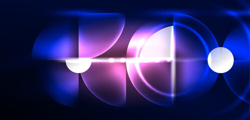 Neon light glowing circles vector abstract background