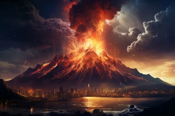 Mount volcano erupting, Molten lava or magma. Volcanic mountain in eruption