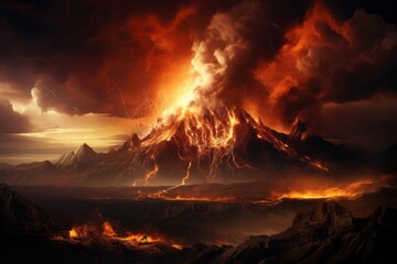 Mount volcano erupting, Molten lava or magma. Volcanic mountain in eruption