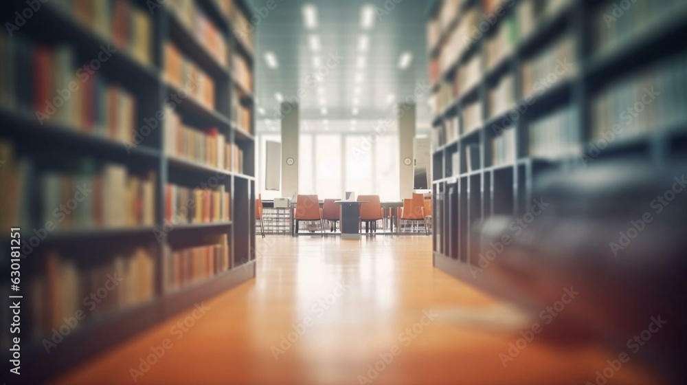 Aufkleber large library with many books and bookshelves for learning with knowledge. ai generated