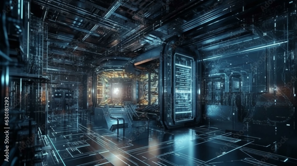 Poster computer futuristic boards with microchips energy chips and transistors on high tech computer abstra