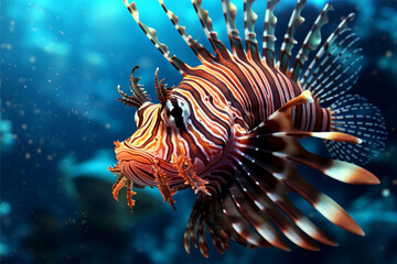 Naklejka na ściany i meble Pufferfish in the aquarium. Underwater world. 3d rendering