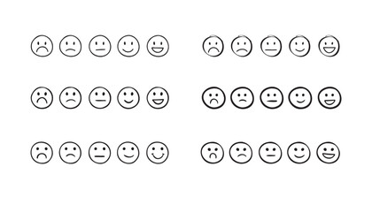 Set of rating emotion faces. simple doodle hand drawn style. Sad or happy.