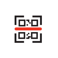 black qr code scan minimal badge. flat simple trend modern qrcode ui logotype graphic art design isolated on white. concept of technology for instant payment or tech pay method without money
