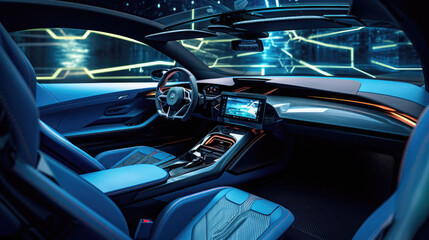 A car interior with blue colour interior,  HD, Generative Ai - obrazy, fototapety, plakaty