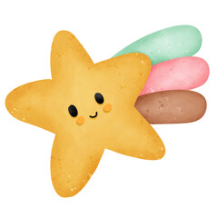 shooting star, star, sky, galaxy, nebula, kawaii, cute, illustration, icon, logo, watercolor, cartoon