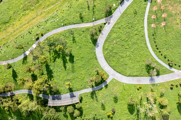 Aerial drone photography of a road in the park