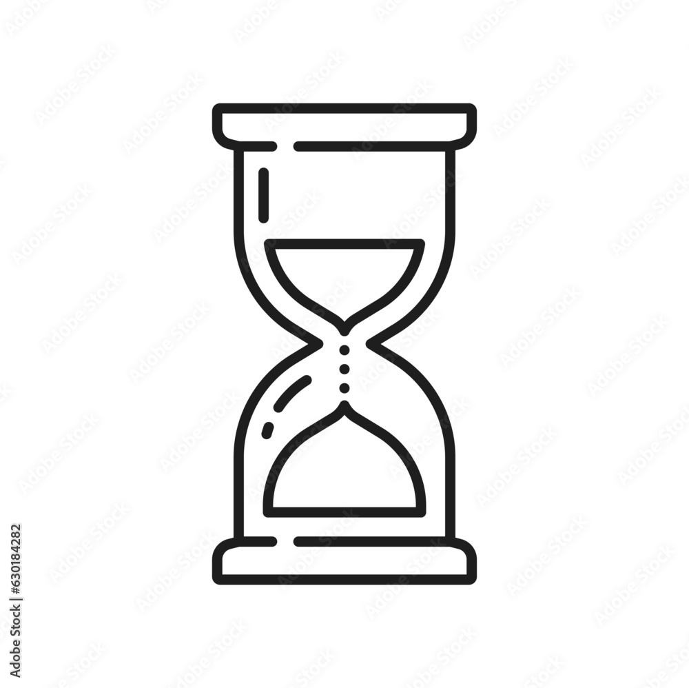 Poster hourglass isolated sand clock, countdown timer outline icon. vector vintage retro clock, watch measu