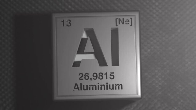 Periodic table element aluminum icon on grey background. 3d illustration. 4k