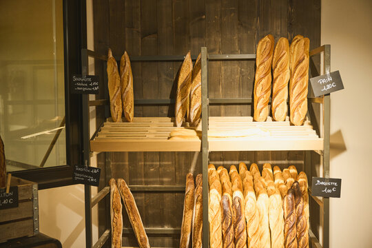 Fresh baquettes at French bakery