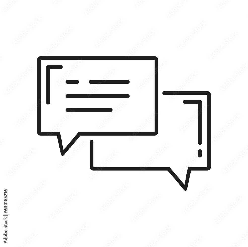 Aufkleber Speech balloon chat bubble thin line icon. Vector outline empty conversation or communication frame talk say chat box, speech bubble, comment or gossip