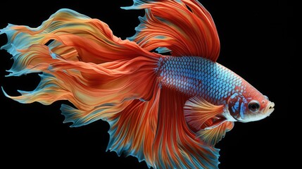Fototapeta premium Colorful Beta fish in an aquarium. Swimming koi in water. Rainbow aquatic life.