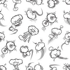 Comic speed motion bubbles. Speed trails seamless pattern. Wrapping paper, fabric or wallpaper seamless print, vector background or backdrop with puff, air or energy blast, explosion comical effects