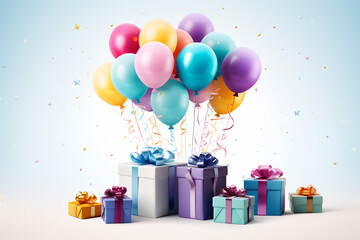 birthday, gift, balloon, celebration, box, party, holiday, happy, vector, decoration, present, 