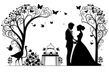 a wedding silhouette. The silhouette color is black. Generative AI