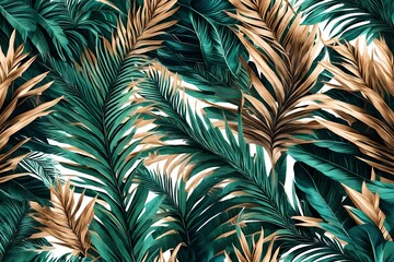 Fototapeta na wymiar Tropical palm leaves floral pattern background. Generative AI