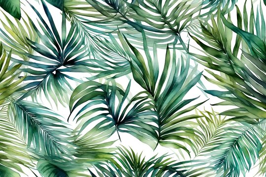 Tropical palm leaves floral pattern background. Generative AI