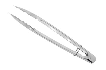 Kitchen tongs on a white background. Close-up metal kitchen tongs isolated on white background.