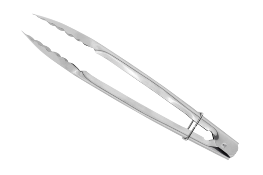 Kitchen tongs on a white background. Close-up metal kitchen tongs isolated on white background.