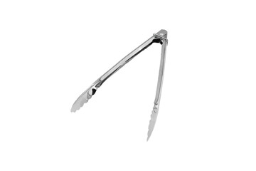 Kitchen tongs on a white background. Close-up metal kitchen tongs isolated on white background.