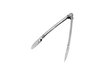 Kitchen tongs on a white background. Close-up metal kitchen tongs isolated on white background.