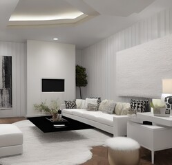 living room with a couch, a television and wall and lamp and table and charis and plant