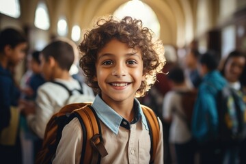 Smiling kid at school. Generative AI