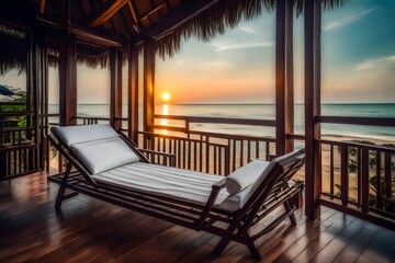 lounge chairs at sunset generated ai