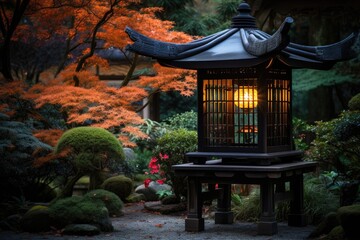 Twilight Japanese Garden with Lantern