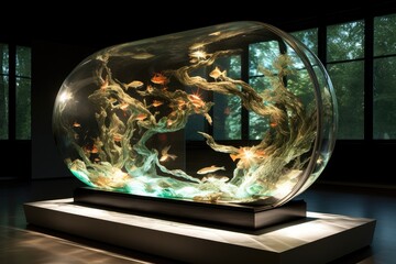 Spotlight on Transparent Glass Sculpture in Gallery
