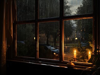 Rainy Day Scene Through Transparent Window