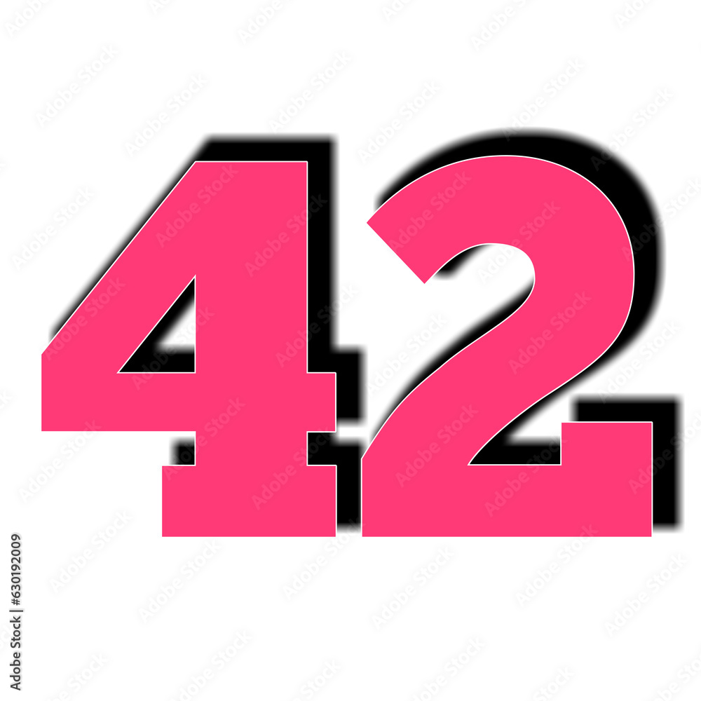 Poster number 42 forty two in pink color sign symbol numbers for design elements isolated on transparent ba