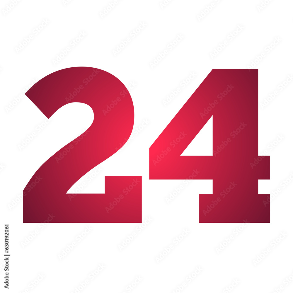 Aufkleber number 24 twenty four in gradient red color sign symbol numbers for design elements isolated on tran