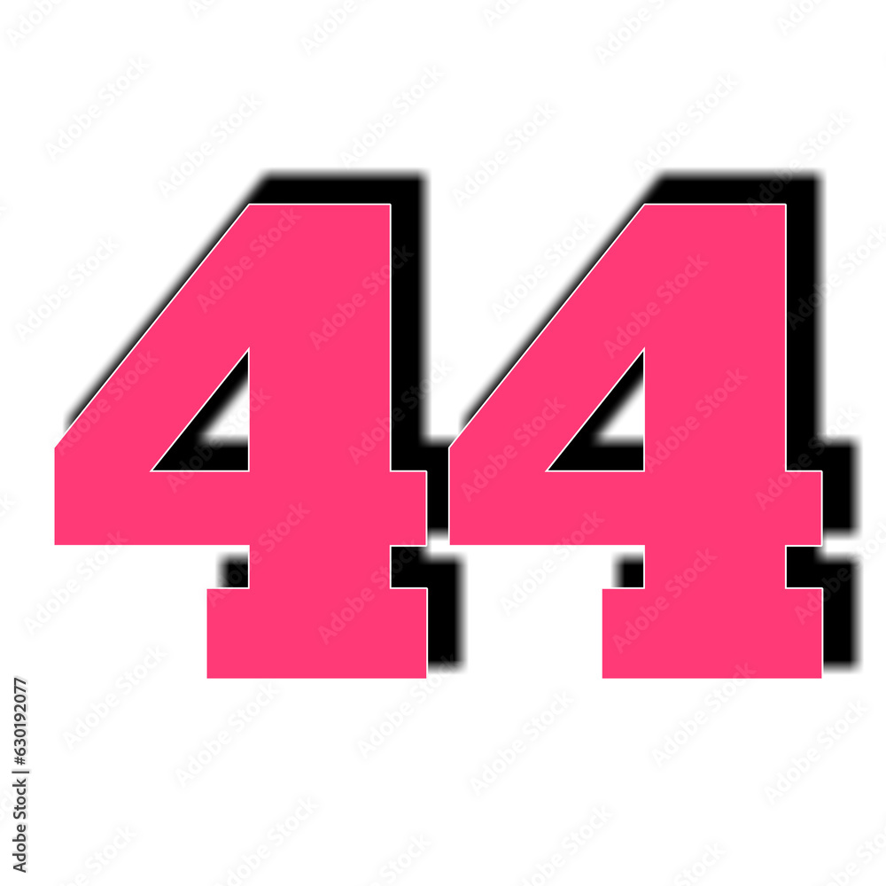 Poster number 44 forty four in pink color sign symbol numbers for design elements isolated on transparent b