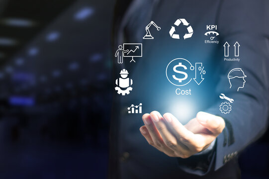Costs reduction with factory automation, recycling, and costs optimization business concept 