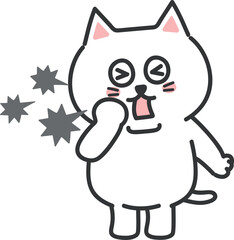 White cartoon cat can't stop coughing, vector illustration isolated on a transparent background.