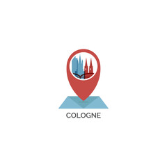 Germany Cologne map pin point geolocation modern skyline shape pointer vector logo icon isolated illustration. Web emblem idea with landmarks and building silhouettes