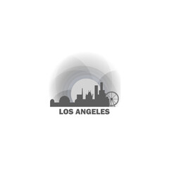 USA United States Los Angeles cityscape skyline capital city panorama vector flat modern logo icon. US California American county emblem idea with landmarks and building silhouette at sunset sunrise