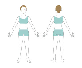 女性の全身の前姿と後ろ姿