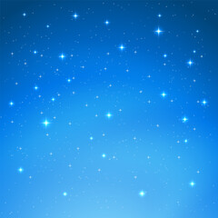 Naklejka na ściany i meble Night sky blue background with stars and light, vector illustration