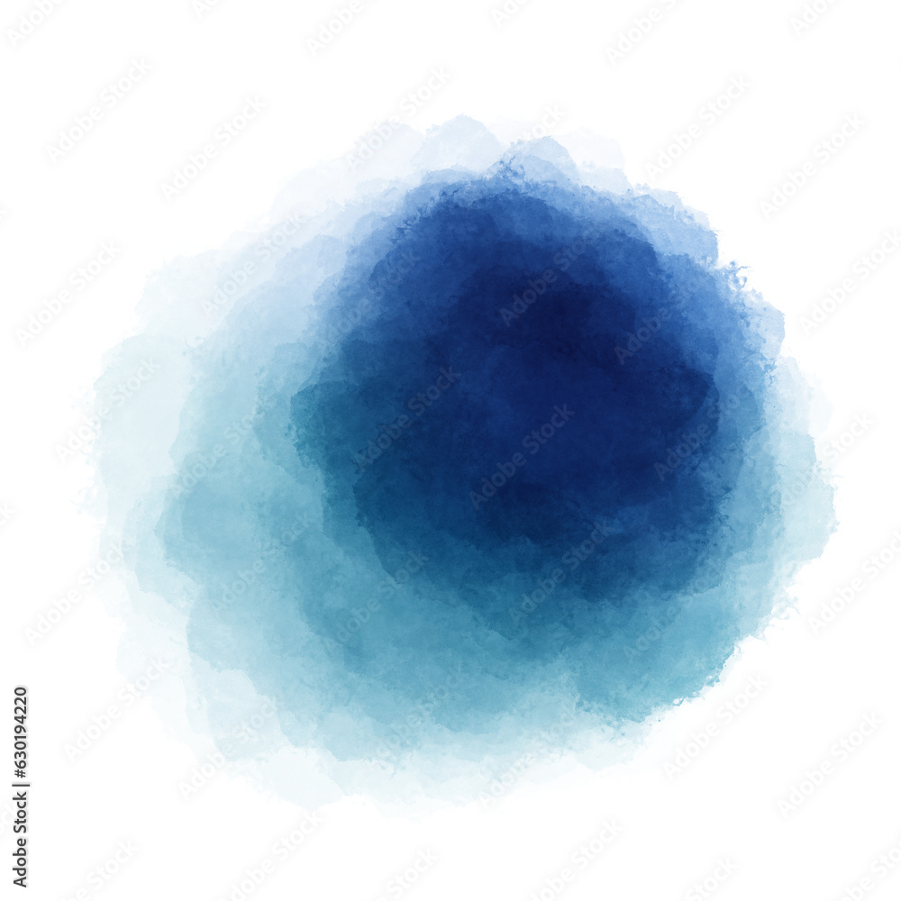 Poster Blue watercolor paint round shape with liquid fluid texture isolated on transparent background for design elements.