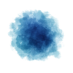 Blue watercolor paint round shape with liquid fluid texture isolated on transparent background for design elements.