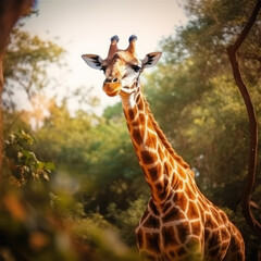 Obraz premium Giraffe in its Natural Habitat, Wildlife Photography, Generative AI