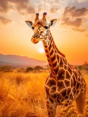 Foto op Plexiglas Warm oranje Giraffe in its Natural Habitat, Wildlife Photography, Generative AI