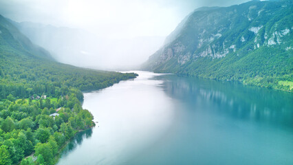 Bohinj Lake in Julian Alps. Tourist resort, Slovenia, Europe