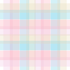 Geometric vector pattern for spring summer. Colorful pastel gingham tartan check plaid in purple, orange, green, yellow, white for gift paper, tablecloth, picnic blanket, other Easter holiday design.