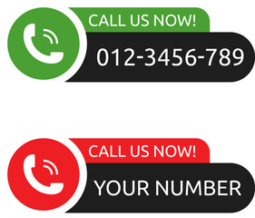 Call us button. Phone with call number. Contact button. Phone with call number. Icon for support or service