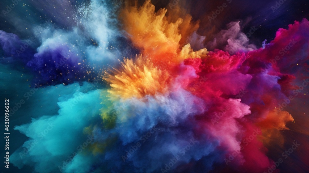 Poster generative ai : abstract coloured powder explosion background, various colours