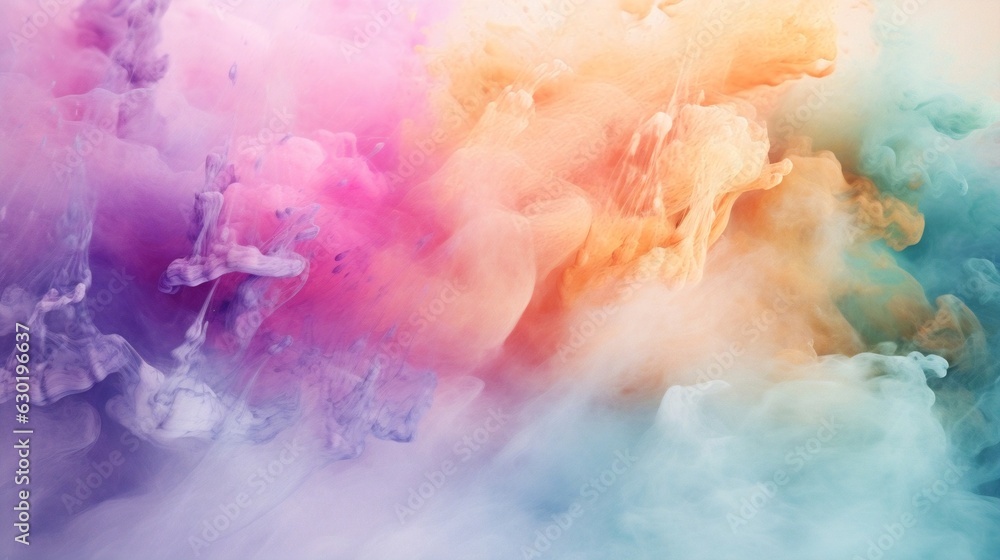 Poster Generative AI : Abstract pastel colored powder explosion isolated on black background. High resolution texture